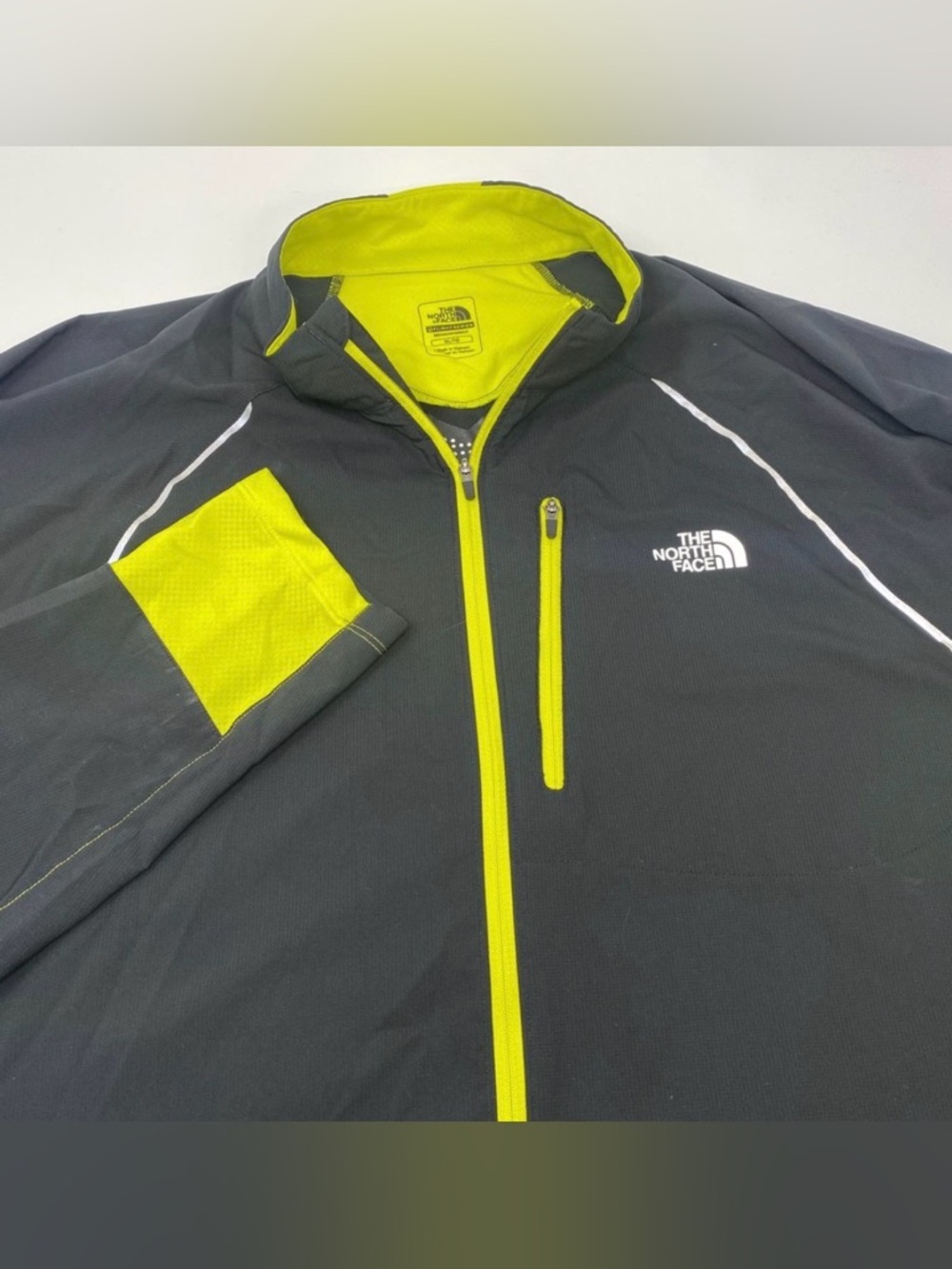 The North Face Black and Neon Yellow Softshell Jacket